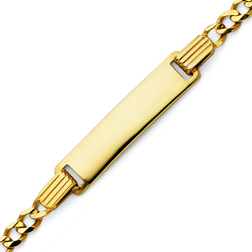 3mm 14K Yellow Gold Figaro Link Rectangle ID Bracelet - Children or Women Slide 0