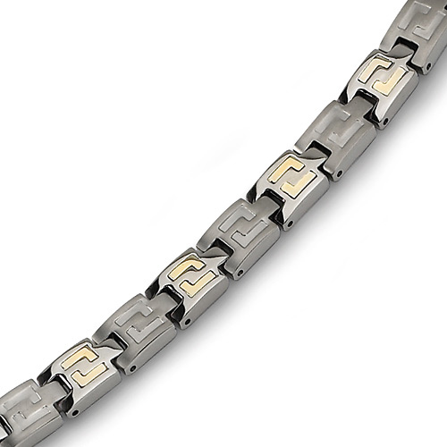 Greek Style 14K Gold Inlay Titanium Bracelet Slide 0