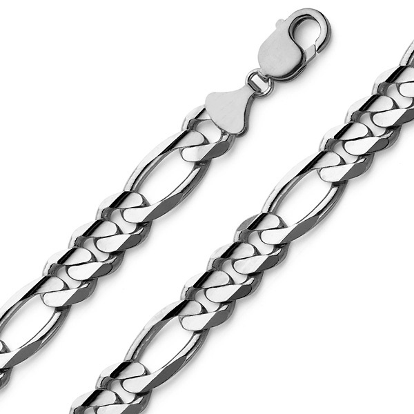 Men's 10mm 14K White Gold Solid Figaro Link Chain Necklace 24-30in Slide 0