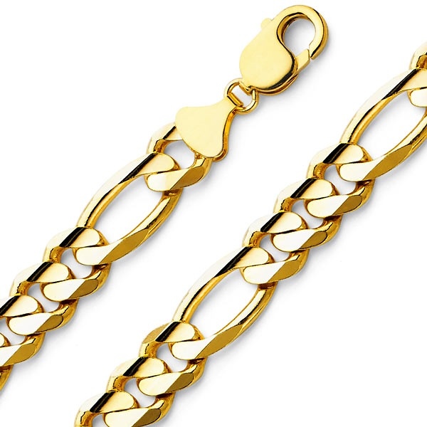 Men's 12mm 14K Yellow Gold Solid Figaro Link Chain Necklace 24-30in Slide 0