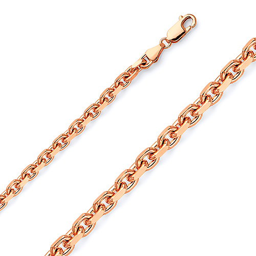 4mm 14K Rose Gold Solid Fancy Rectangle Link Cable Chain Necklace 20-30in Slide 0