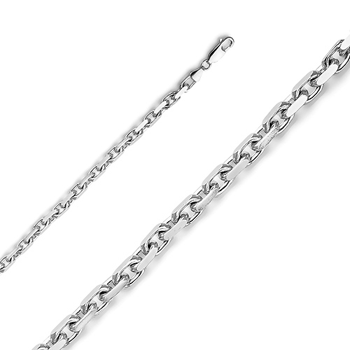 3mm 14K White Gold Solid Fancy Rectangle Link Cable Chain Necklace 20-30in Slide 0