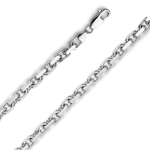 5mm 14K White Gold Solid Fancy Rectangle Link Cable Chain Necklace 20-30in Slide 0