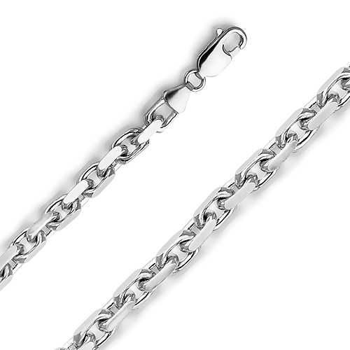 5.5mm 14K White Gold Solid Fancy Rectangle Link Cable Chain Necklace 20-30in Slide 0