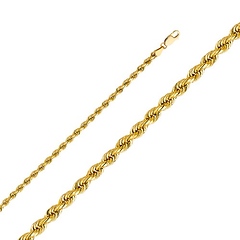 3mm 14K Yellow Gold Solid Diamond-Cut Rope Chain Necklace - Heavy 18-26in