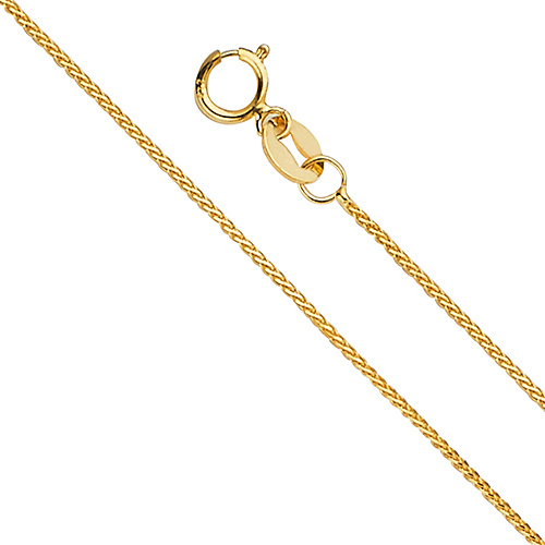 0.8mm Solid 14K Yellow Gold Diamond-Cut Round Wheat Chain Necklace 16-24in Slide 0