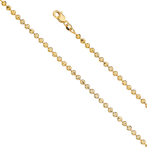3mm 14K Yellow Gold Solid Moon-Cut Bead Ball Chain Necklace 18-24in Slide 0