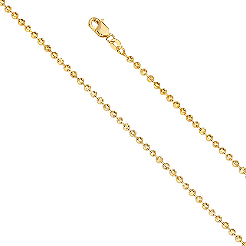 2.5mm Solid 14K Yellow Gold Moon-Cut Bead Ball Chain Necklace 16-24in Slide 0