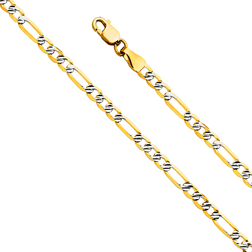 3mm 14K Yellow Gold Solid Figaro 3+1 Fancy White Pave Chain Necklace 16-24in Slide 0