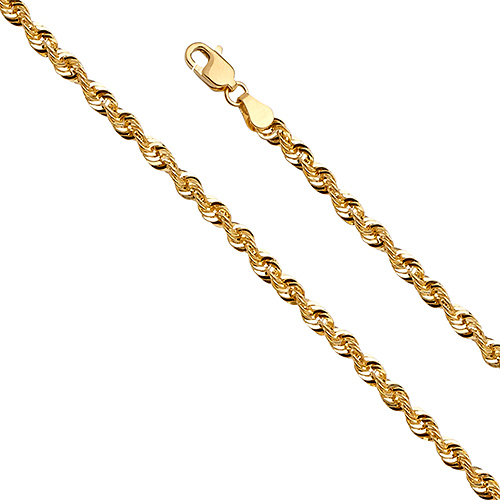 3.5mm Solid 14k Yellow Gold French Hollow Rope Chain Necklace 18-26in Slide 0