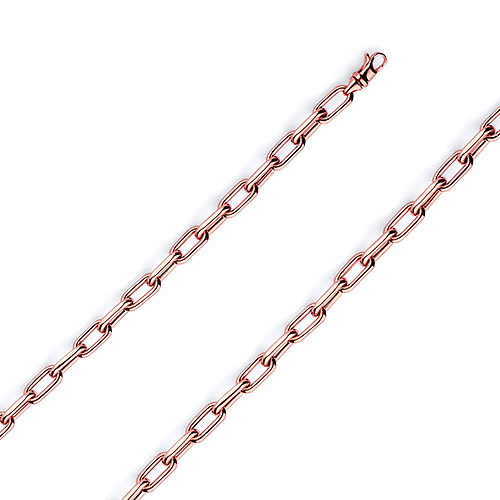 4mm 14K Rose Gold Solid Hollow Paper Clip Link Chain Necklace 16-30in Slide 0