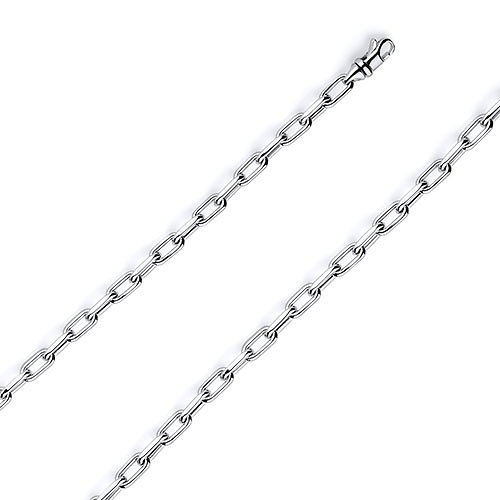 4mm 14K White Gold Solid Hollow Paper Clip Link Chain Necklace 16-30in Slide 0