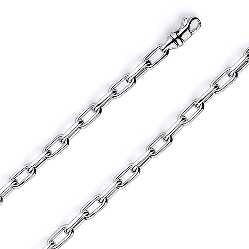 6mm 14K White Gold Solid Hollow Paper Clip Link Chain Necklace 16-30in Slide 0