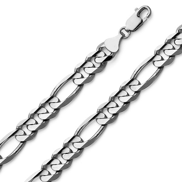 8mm 14K White Gold Solid Men's Figaro Link Chain Necklace 22-30in Slide 0