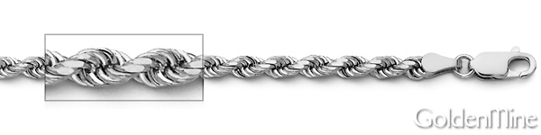 3.5mm 14K White Gold Solid Diamond-Cut Rope Chain Necklace 18-30in Slide 1