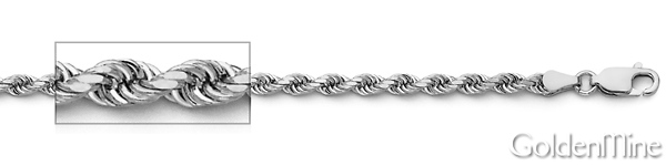 3mm 14K White Gold Solid Diamond-Cut Rope Chain Necklace 16-30in Slide 1