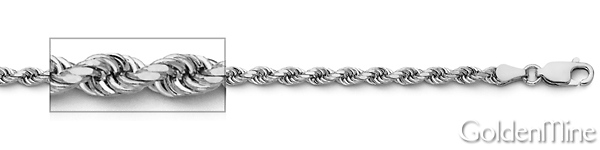 2.5mm 14K White Gold Solid Diamond-Cut Rope Chain Necklace - Heavy 16-30in Slide 1