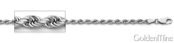 2mm 14K White Gold Solid Diamond-Cut Rope Chain Necklace - Heavy 16-30in Slide 1