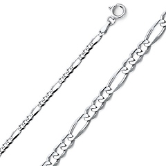 3mm Sterling Silver Solid Figaro Link Chain Necklace 16-30in