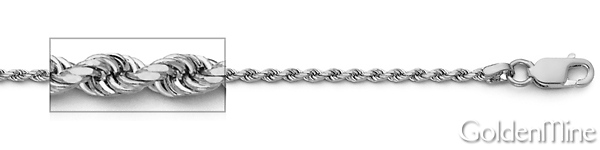 1.5mm 14K White Gold Solid Diamond-Cut Rope Chain Necklace - Heavy 16-30in Slide 1