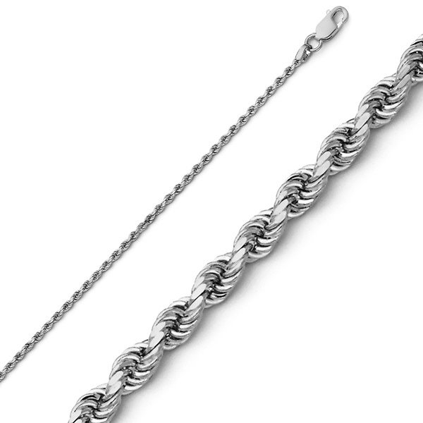 1mm 14K White Gold Solid Diamond-Cut Rope Chain Necklace 16-30in Slide 0