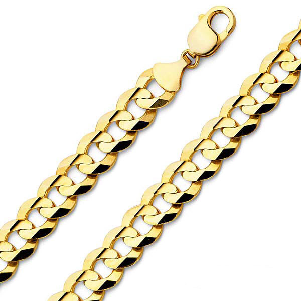 9.8mm 14K Yellow Gold Solid Men's Concave Curb Cuban Link Chain Necklace 24-26 Slide 0
