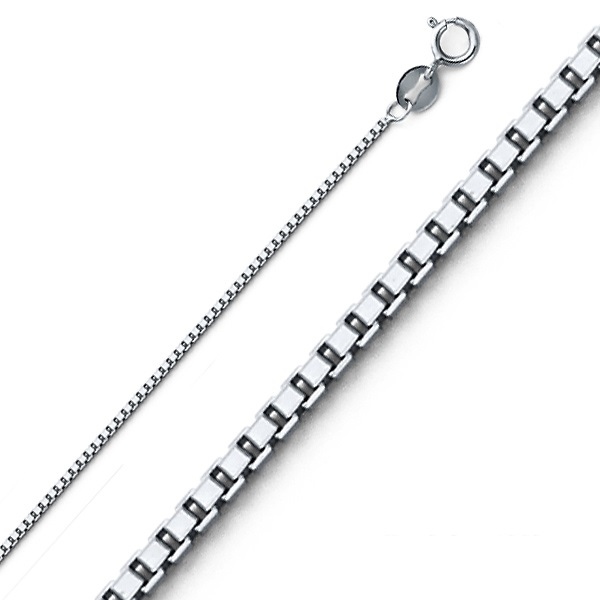 0.9mm Solid 14K White Gold Box Link Chain Necklace 16-24in Slide 0