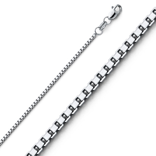 1.1mm Solid 18K White Gold Box Chain Necklace 16-18in Slide 0