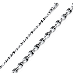 2.2mm 14K White Gold Solid Curved Mirror Chain Necklace 16-24inch