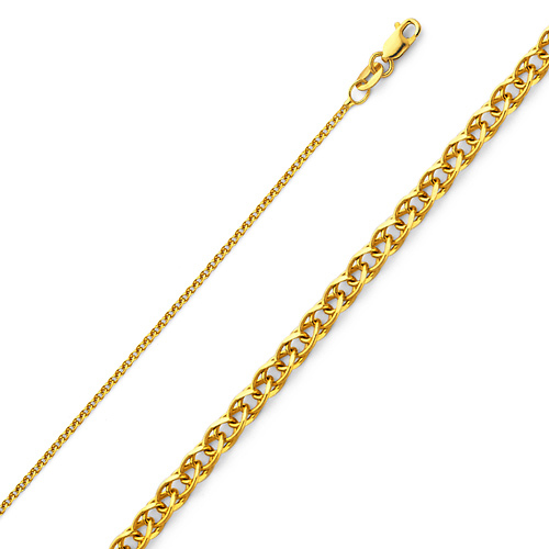 1.2mm 14K Yellow Gold Solid Flat Open Spiga Wheat Chain Necklace 16-24inch Slide 0
