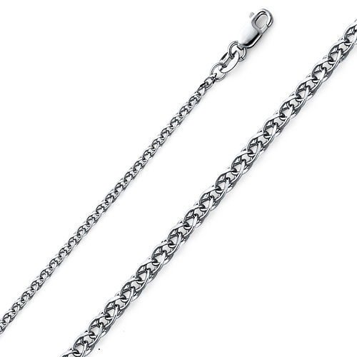 2mm 14K White Gold Solid Flat Open Spiga Wheat Chain Necklace 16-24inch Slide 0