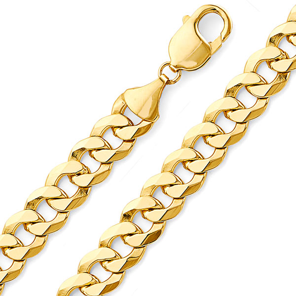 10mm 14K Yellow Gold Solid Flat Beveled Curb Cuban Link Chain Necklace 24-26in Slide 0