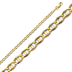 2.6mm 14K Yellow Gold Solid Concave Diamond-Cut Mariner Chain Necklace - Light 16-24in