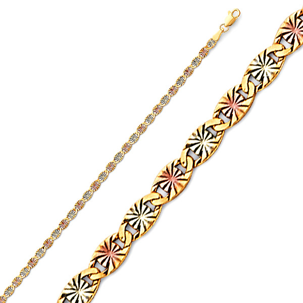 2.3mm 14K Tricolor Gold Solid Round Star Diamond-Cut Valentino Chain Necklace 16-24in Slide 0
