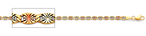 2.3mm 14K Tricolor Gold Solid Round Star Diamond-Cut Valentino Chain Necklace 16-24in Slide 1