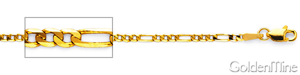 2.3mm 14K Yellow Gold Solid Figaro Link Chain Necklace 16-24in - Lite Solid Slide 1