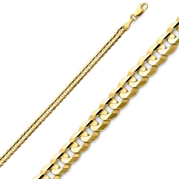 3mm 14K Yellow Gold Solid Concave Curb Cuban Link Chain Necklace 16-24in Slide 0