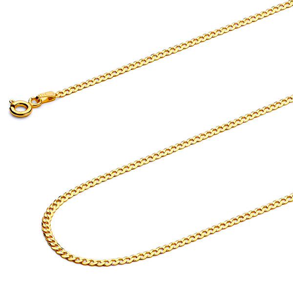 2mm 14K Yellow Gold Solid Concave Curb Cuban Link Chain Necklace 16-24in Slide 2
