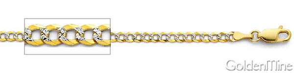 3mm 14K Two-Tone Gold Solid White Pave Curb Cuban Link Chain Necklace 16-24in Slide 1