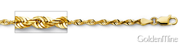 2.5mm 14K Yellow Gold Solid Diamond-Cut Rope Chain Necklace 16-24in Slide 1