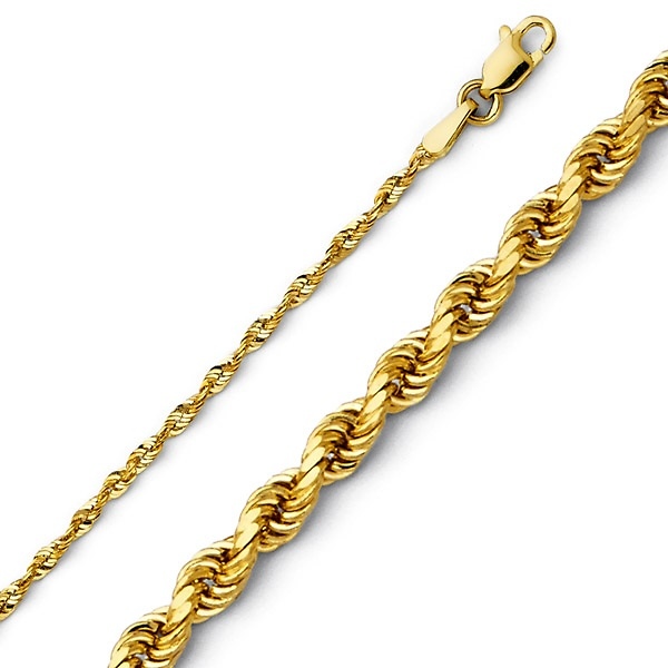 2mm 14K Yellow Gold Solid Diamond-Cut Rope Chain Necklace 16-24in Slide 0