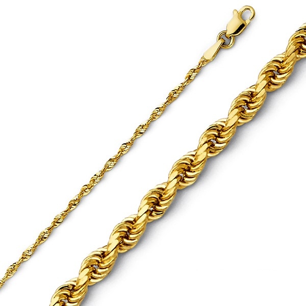 1.5mm 14K Yellow Diamond-Cut Gold Solid Rope Chain Necklace 16-24in Slide 0