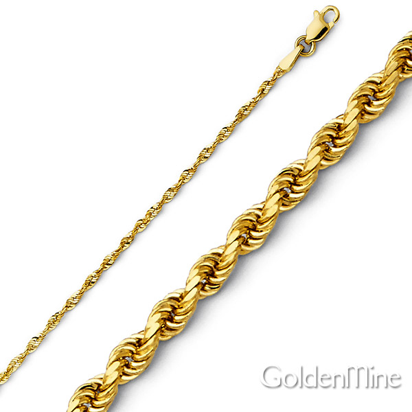 1mm 14K Yellow Gold Solid Diamond-Cut Rope Chain Necklace 16-24in Slide 0