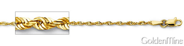 1mm 14K Yellow Gold Solid Diamond-Cut Rope Chain Necklace 16-24in Slide 1