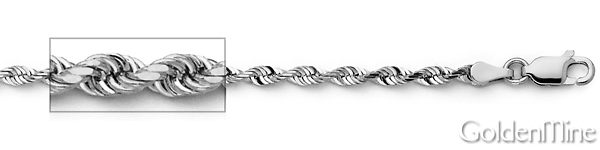 2.5mm 14K White Gold Solid Diamond-Cut Rope Chain Necklace 16-24in Slide 1