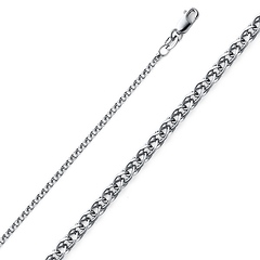 1.7mm Solid 14K White Gold Solid Flat Open Spiga Wheat Chain Necklace 16-22in