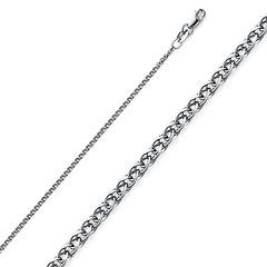 1.3mm Solid 14K White Gold Solid Flat Open Spiga Wheat Chain Necklace 16-20in
