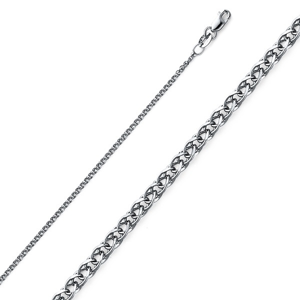1.3mm Solid 14K White Gold Solid Flat Open Spiga Wheat Chain Necklace 16-20in Slide 0