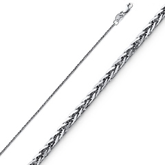 1mm Solid 14K White Gold Solid Square Braided Spiga Wheat Chain Necklace 16-24in