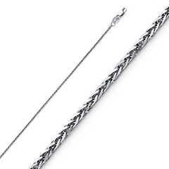 0.8mm Solid 14K White Gold Square Braided Spiga Wheat Chain Necklace 16-22in